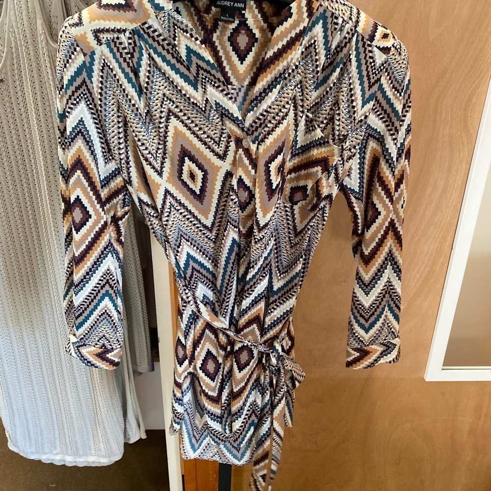 Audrey Ann Multicolor Geometric Print Dress